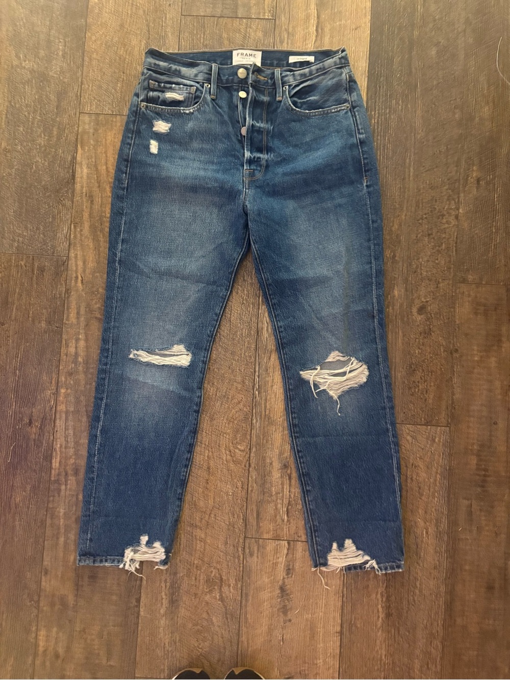 FRAME Le Original Distressed Straight Leg Jeans Size 28 Medium Wash